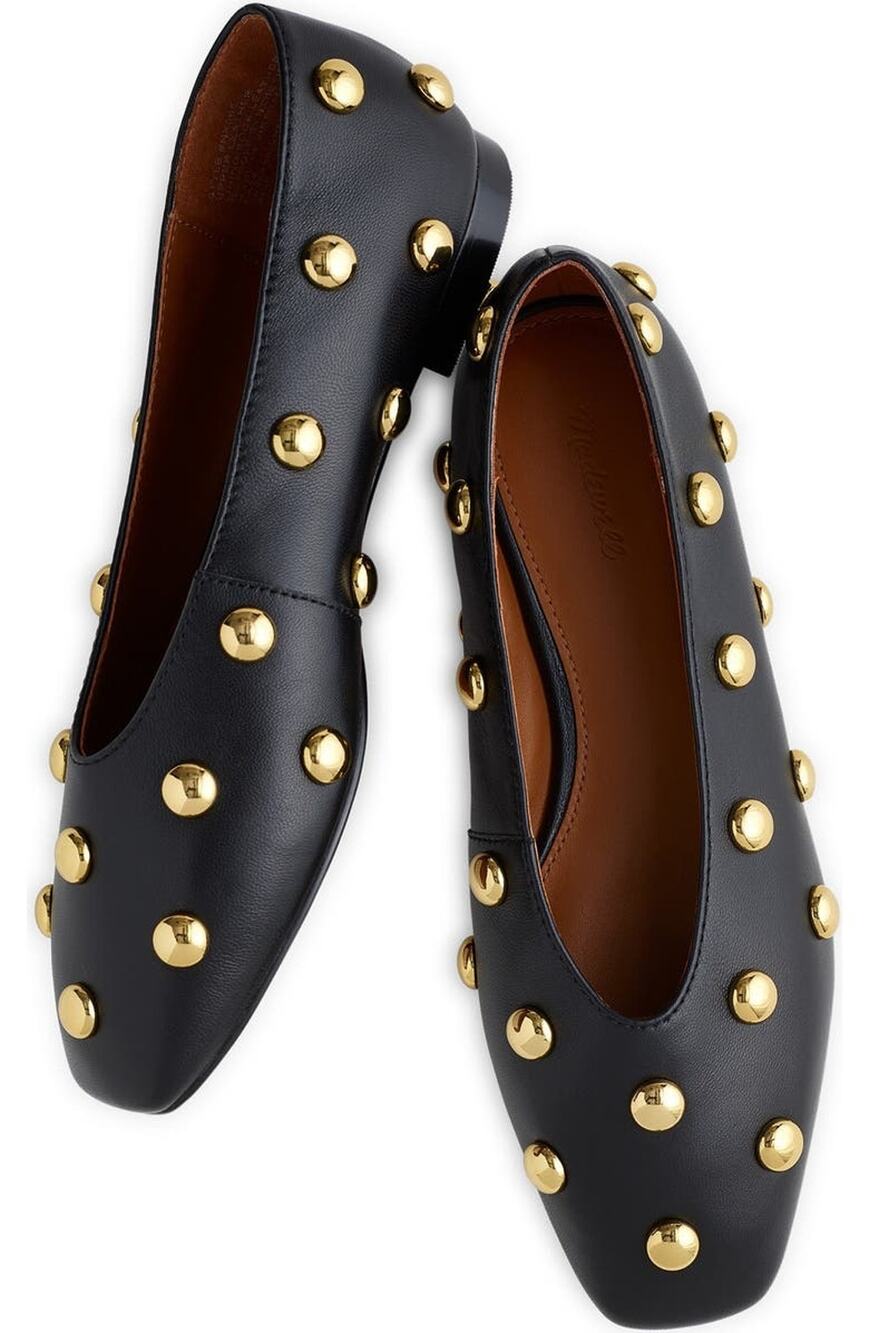 Madewell Mylie Stud Embellished Ballet Flat Classic True Black Size 10.5 NWOT - Picture 1 of 12